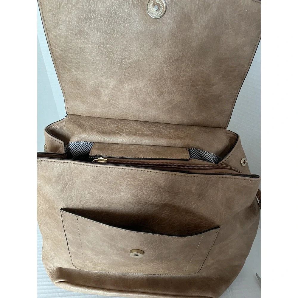 Backpack Tan Brown Bag Vegan Leather With Gold Accents Tassle